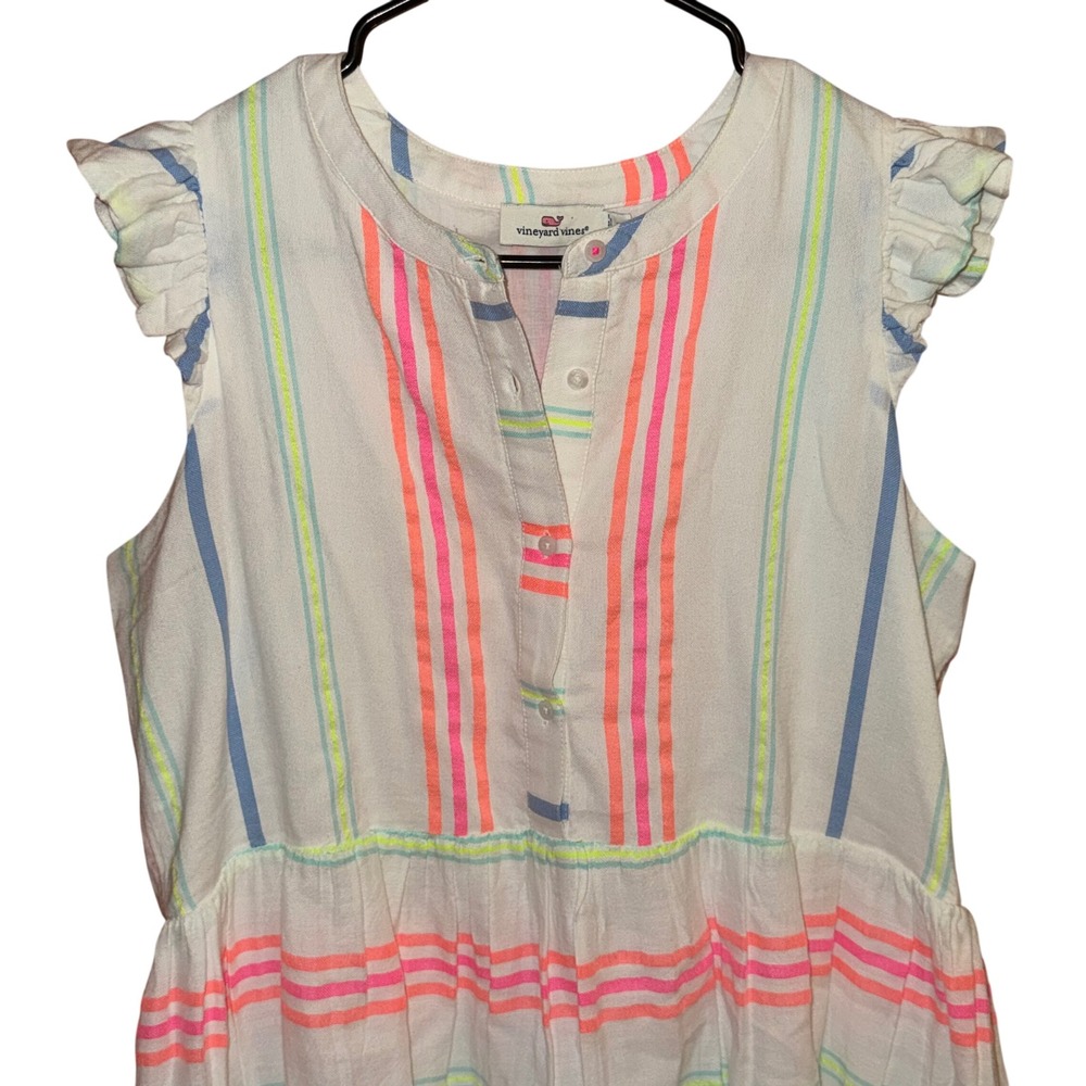 Vineyard Vines Neon Striped Sleeveless Ruffle Mini Dress Size 12 - Picture 5 of 11